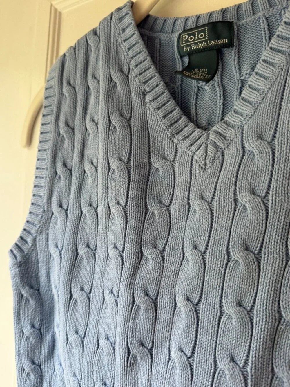 Polo Ralph Lauren Blue Cable Knit V-Neck Sweater Vest Youth Boy Size S 8
